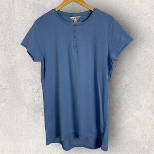 NWT Long Tall Sally Blue Short Sleeve Henley Tee Womens Size Medium LTS NEW 6-8